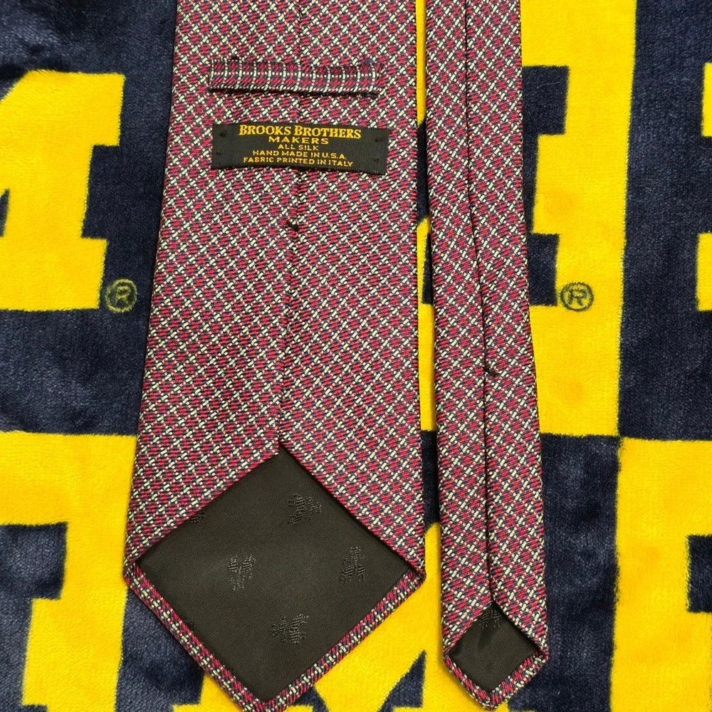 Brooks Brothers Makers Silk Tie Red White Blue Geometric Micro Pattern USA Italy